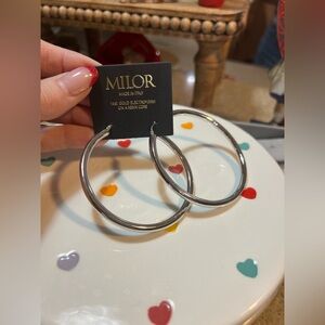 MILOR Italy 14K White Gold Resin Filled Large 2 1/2 Inch Hoop Earrings NWT